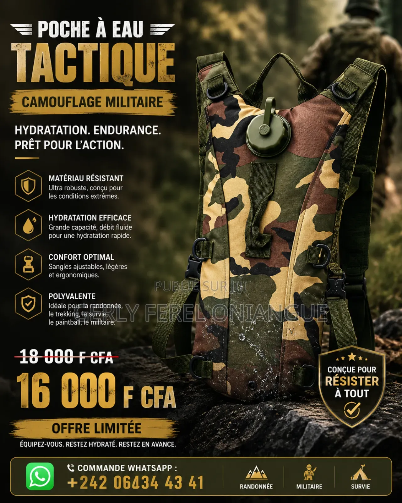 Sac Hydratation Camouflage Militaire Neuf - Réservoir 2l - 18 000 Fcfa