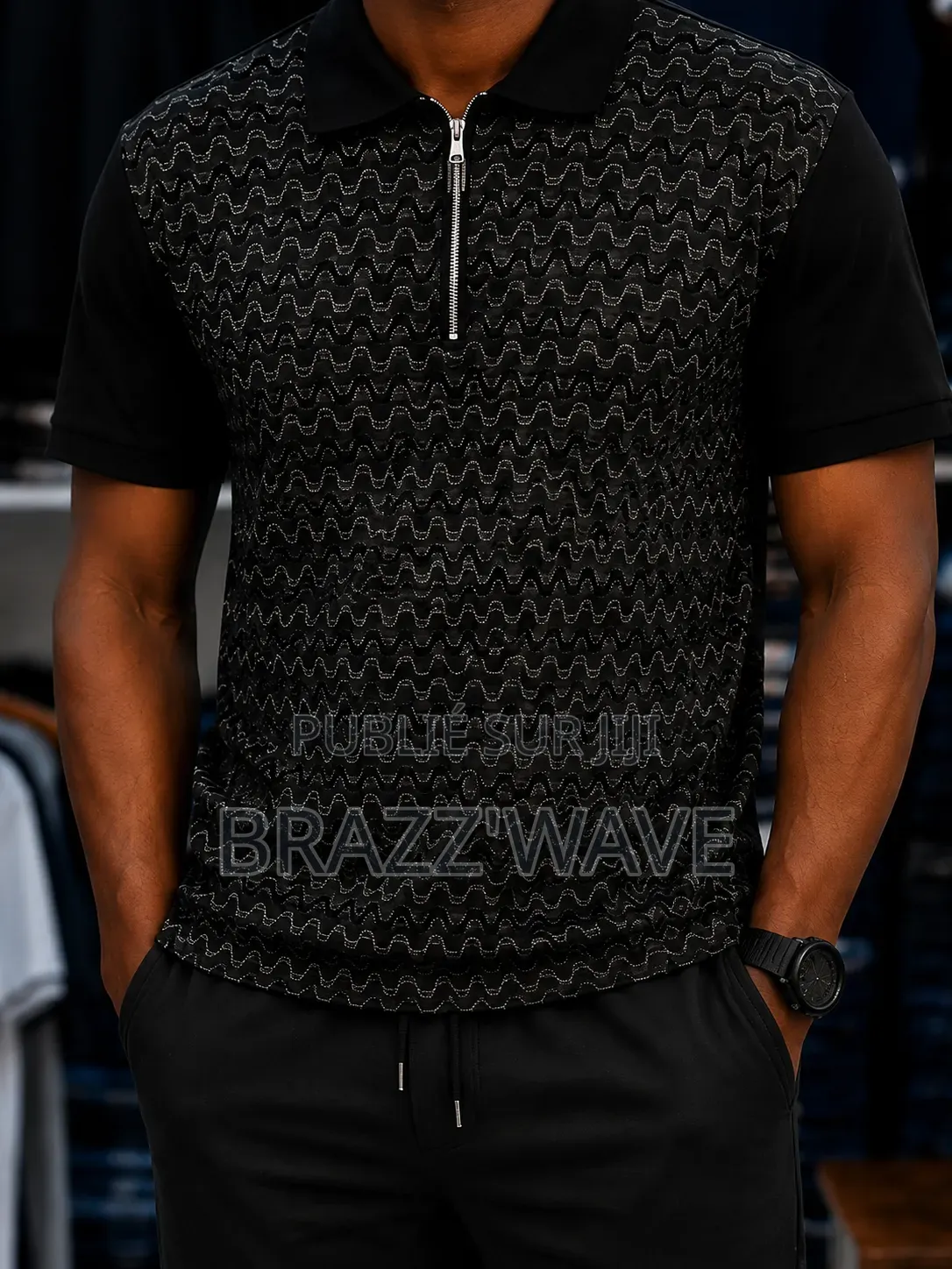 Polo Homme Noir Chic : Texture Ondulée