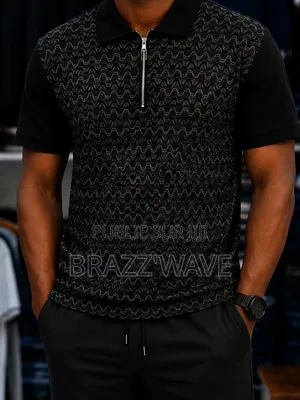 Polo Homme Noir Chic : Texture Ondulée