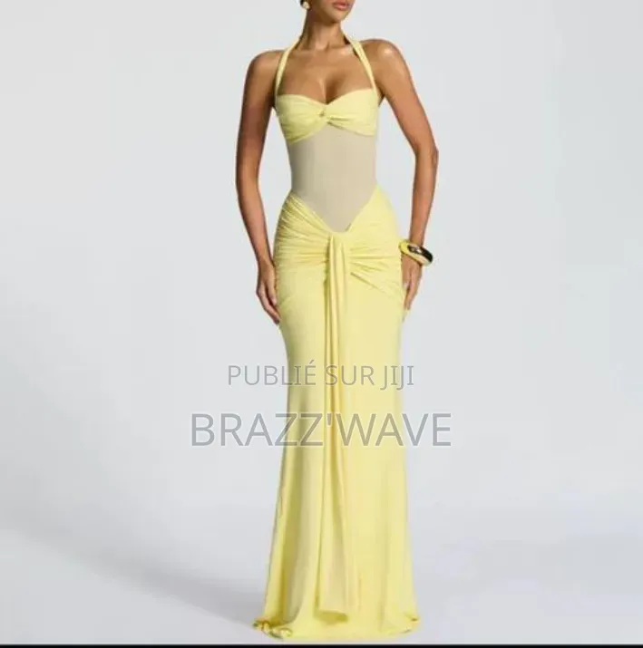 Robe Longue Jaune Drapée