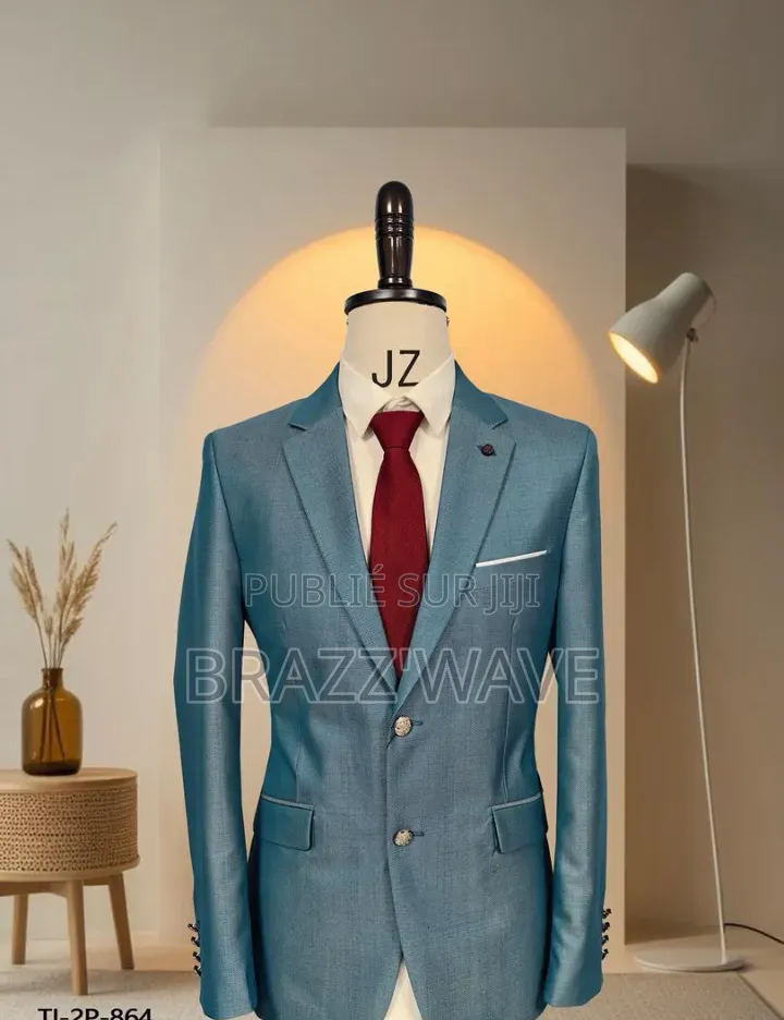 Costume Deux-Pièces Bleu Clair Texturé