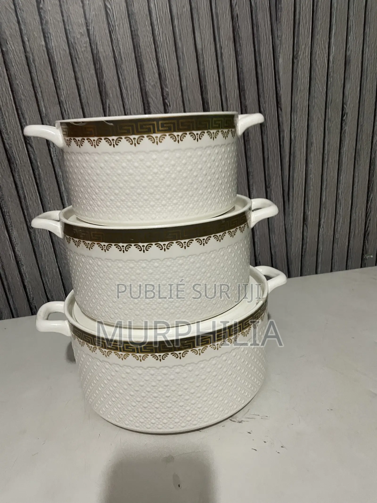 Lot De 3 Soupières Design or Blanc – Neuf