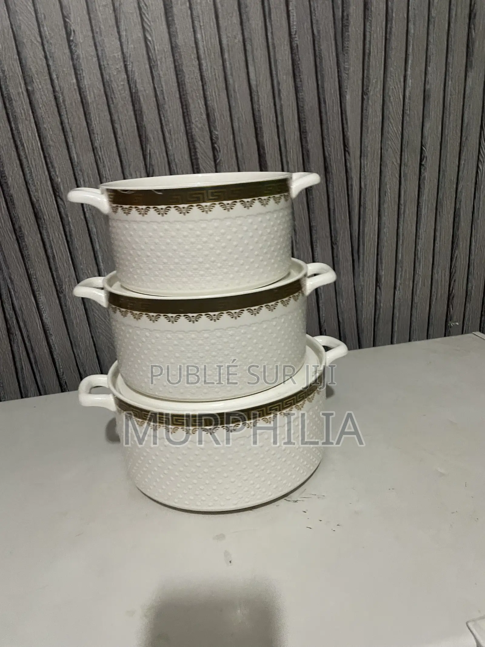 Lot De 3 Soupières Design or Blanc – Neuf