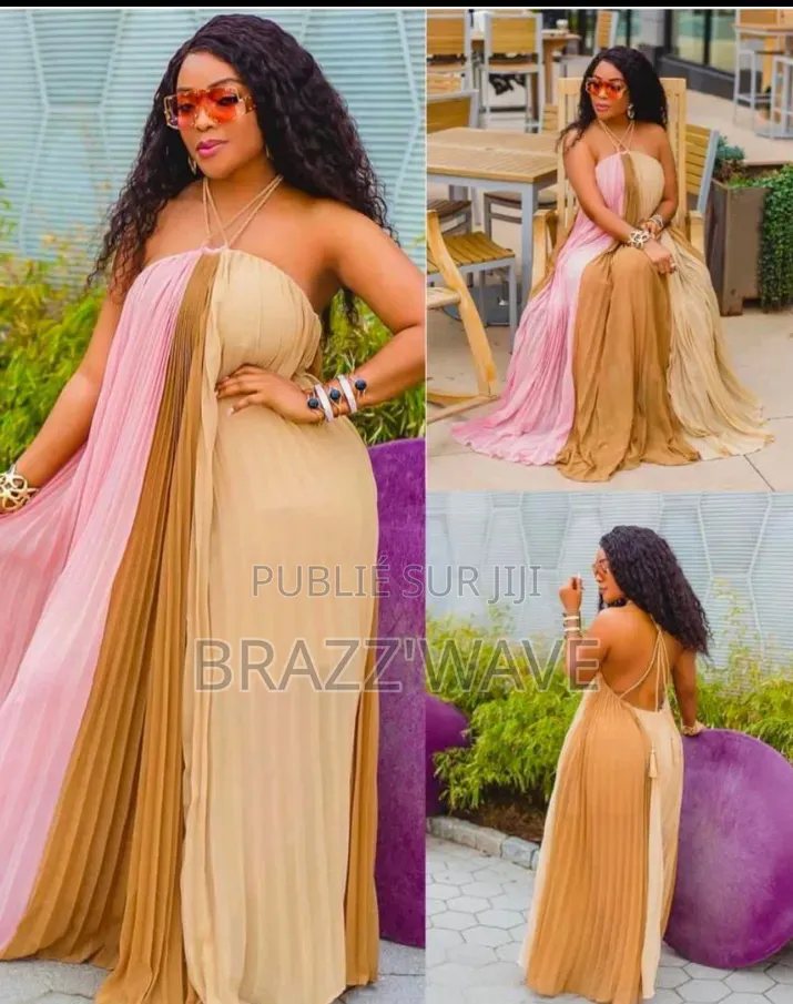 Robe Longue Plissée Bicolore Dos Nu – Tenue De Soirée Élégante