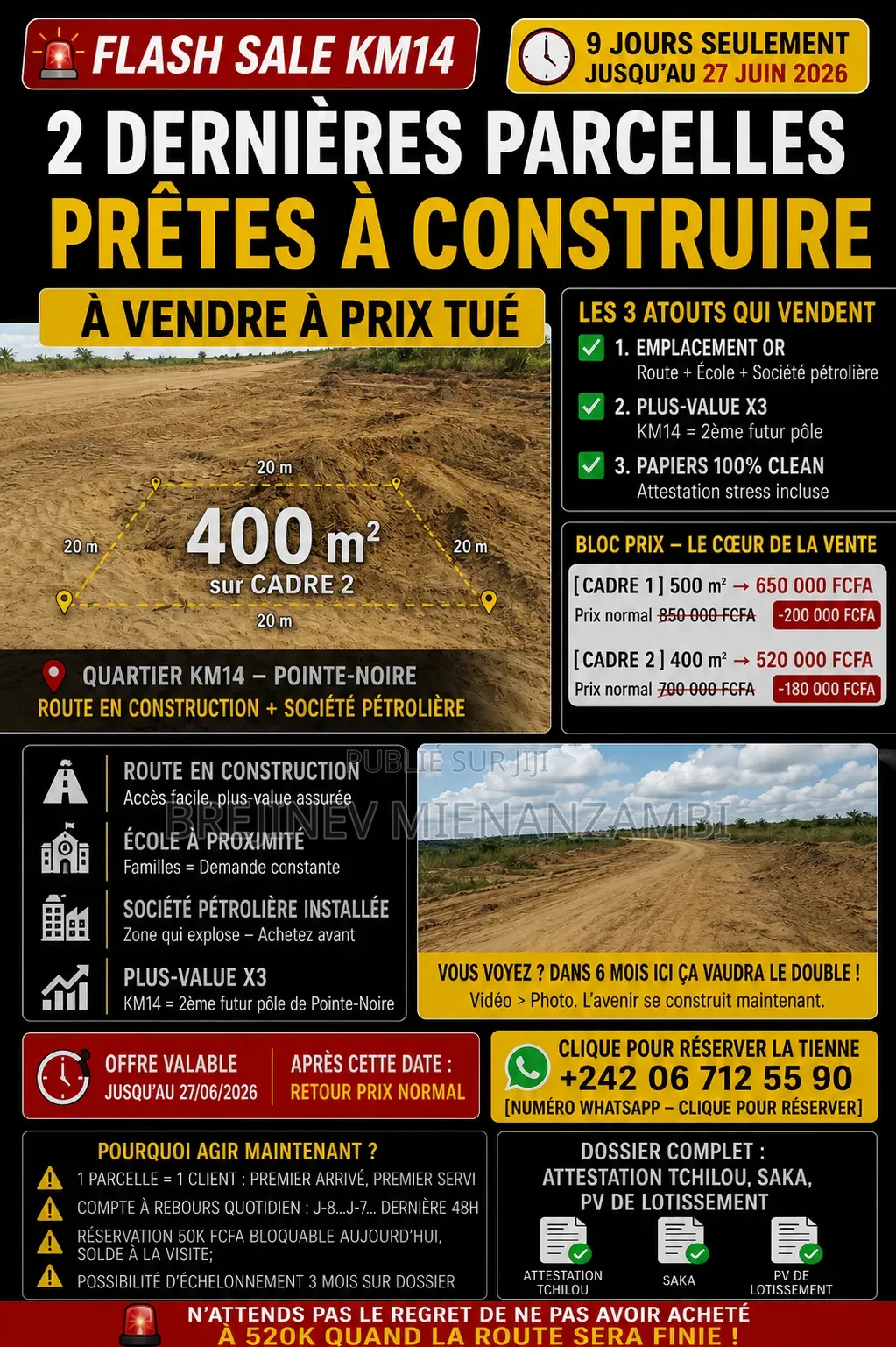 Vente Directe Propriétaire - Km14 Pointe-Noire
2 Parcelles Prêtes À