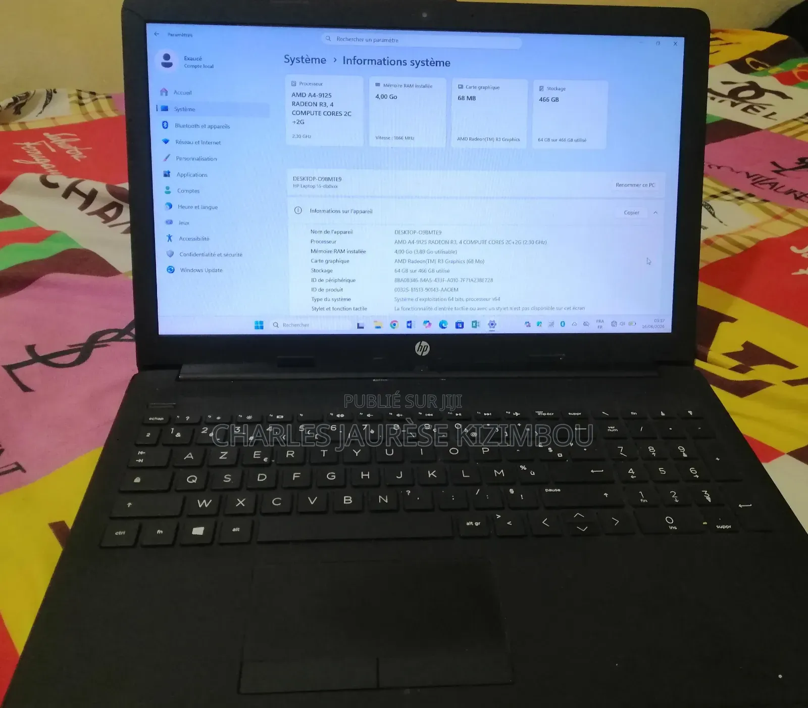 Ordinateur portable HP 15-da2933nia 4GB AMD HDD 500GB
