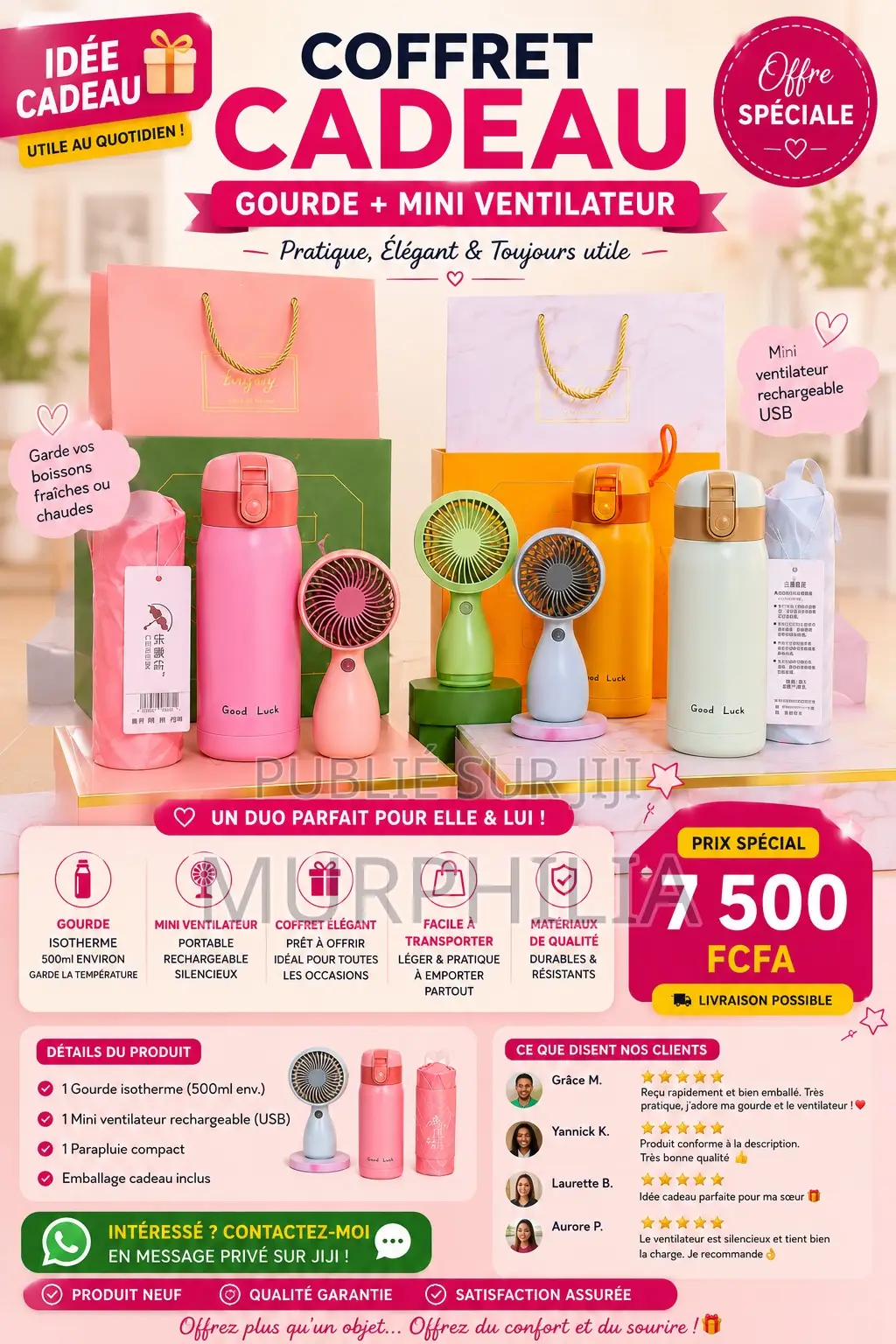  Coffret Cadeau Gourde Isotherme + Mini Ventilateur Usb – 7 500 Fcfa