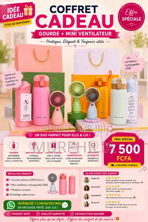  Coffret Cadeau Gourde Isotherme + Mini Ventilateur Usb – 7 500 Fcfa